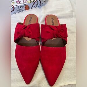 Jeffrey Campbell Charlin Bow Mule Flat Sandal Womens 7.5 Red Suede